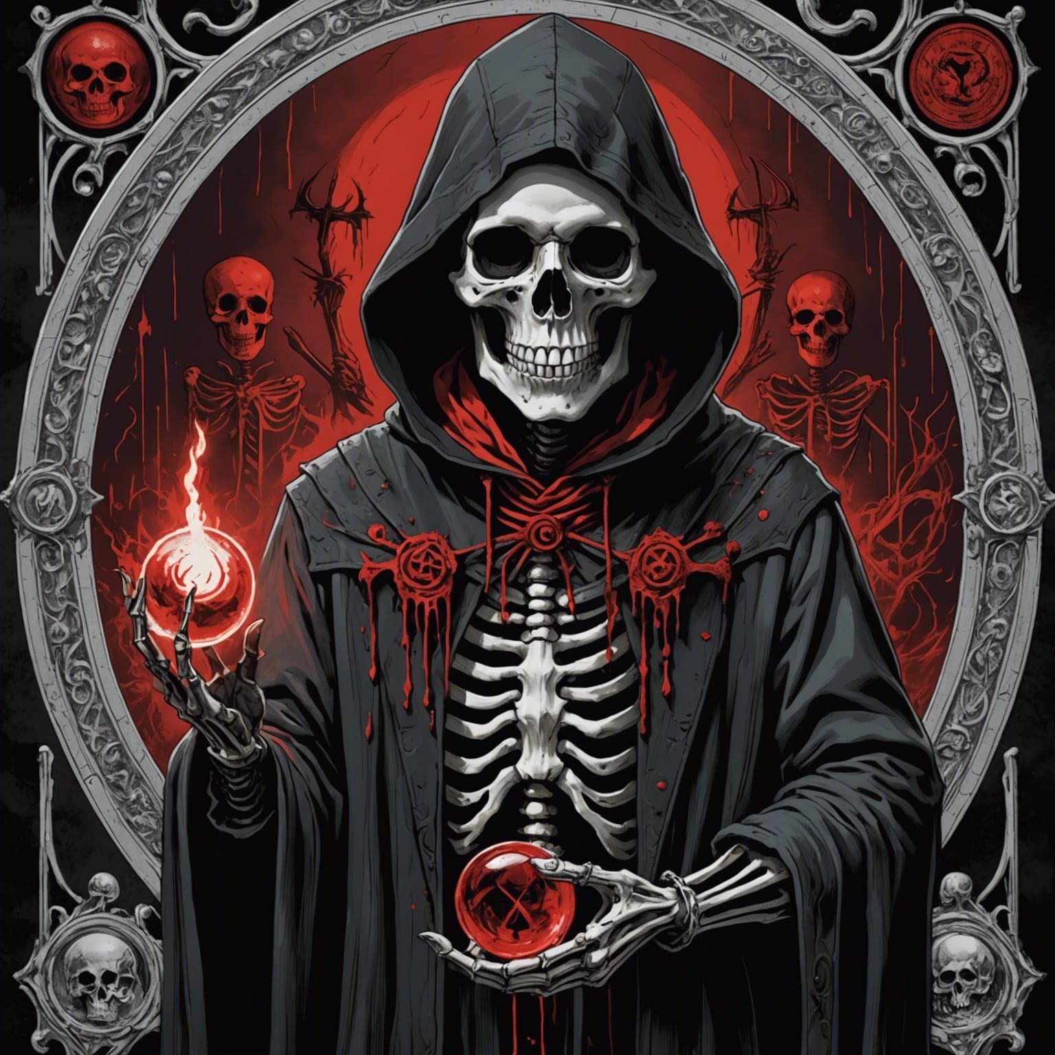 Horror Tarot: The Magician in Black, White, and Red