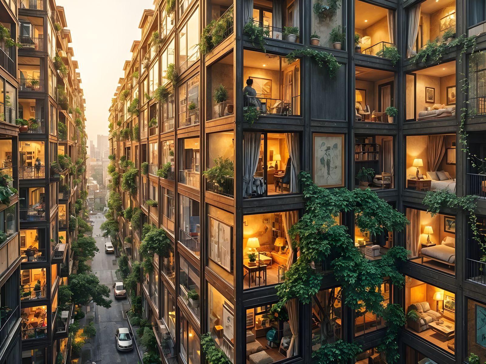 Intricately Detailed City Cubes with Lush Greenery and Fashi...