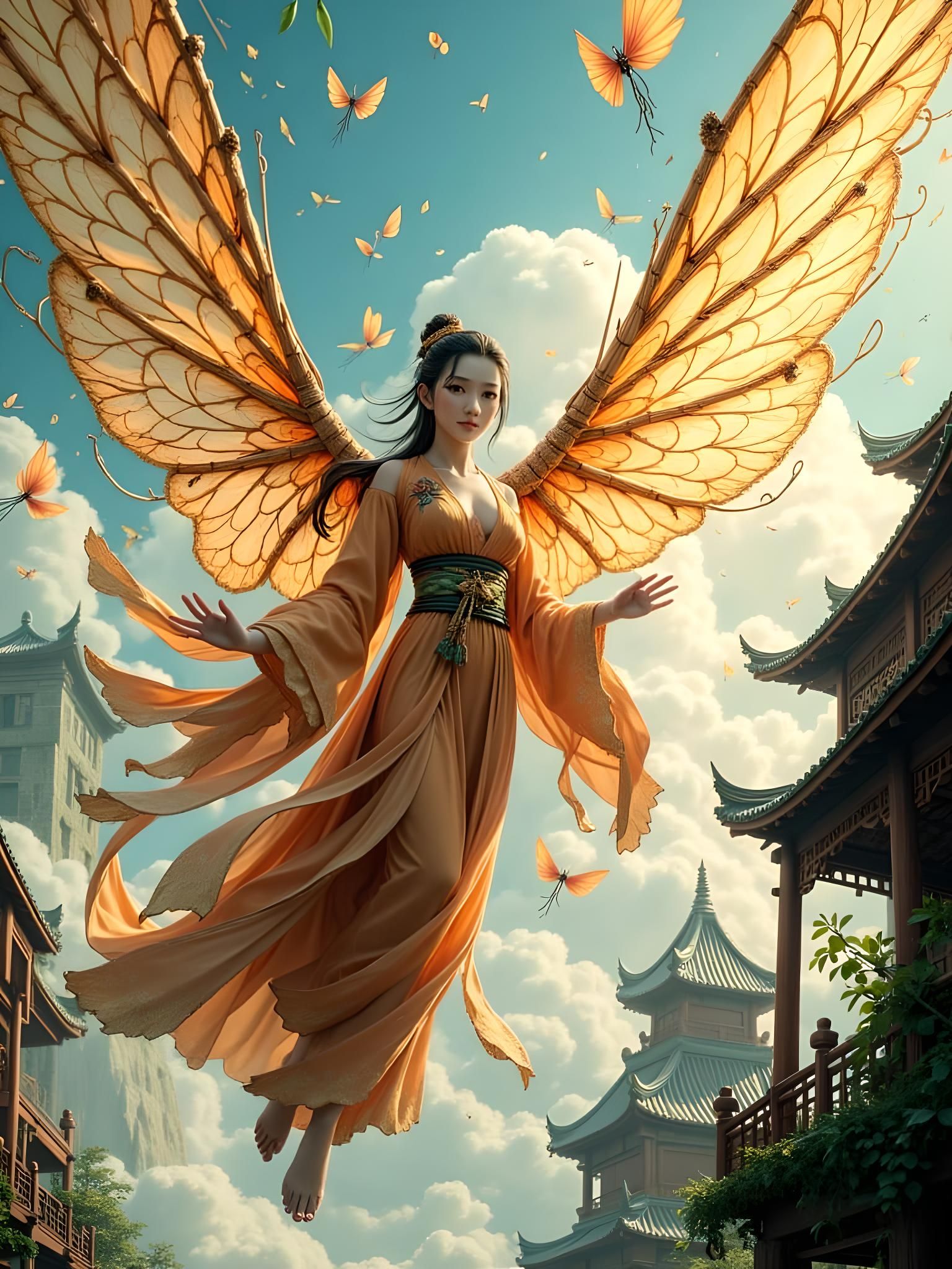 Silkpunk Girl with Bamboo and Silk Technologies