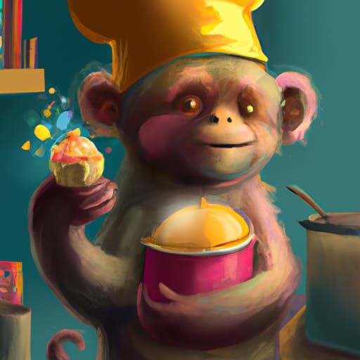 Festive Monkey with Cupcake: Detailed Matte Painting
