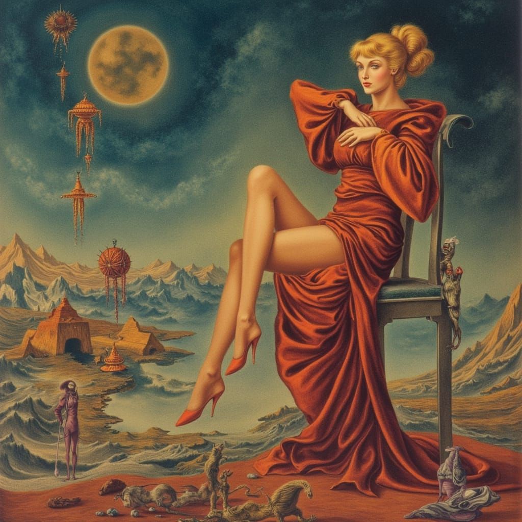 Surrealist Actress in a Dreamlike Landscape