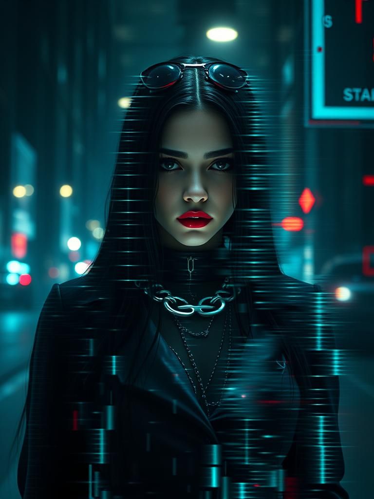 Gothic Woman's Glitch Art Optical Illusion