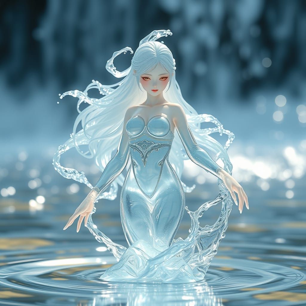 Surreal Water Spirit Emerges from Sparkling Waterfall