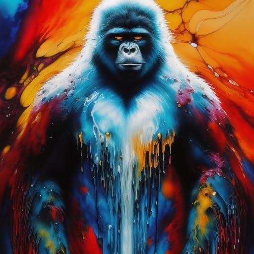 Ghost Gorilla in Liquid Ink Splatter Style