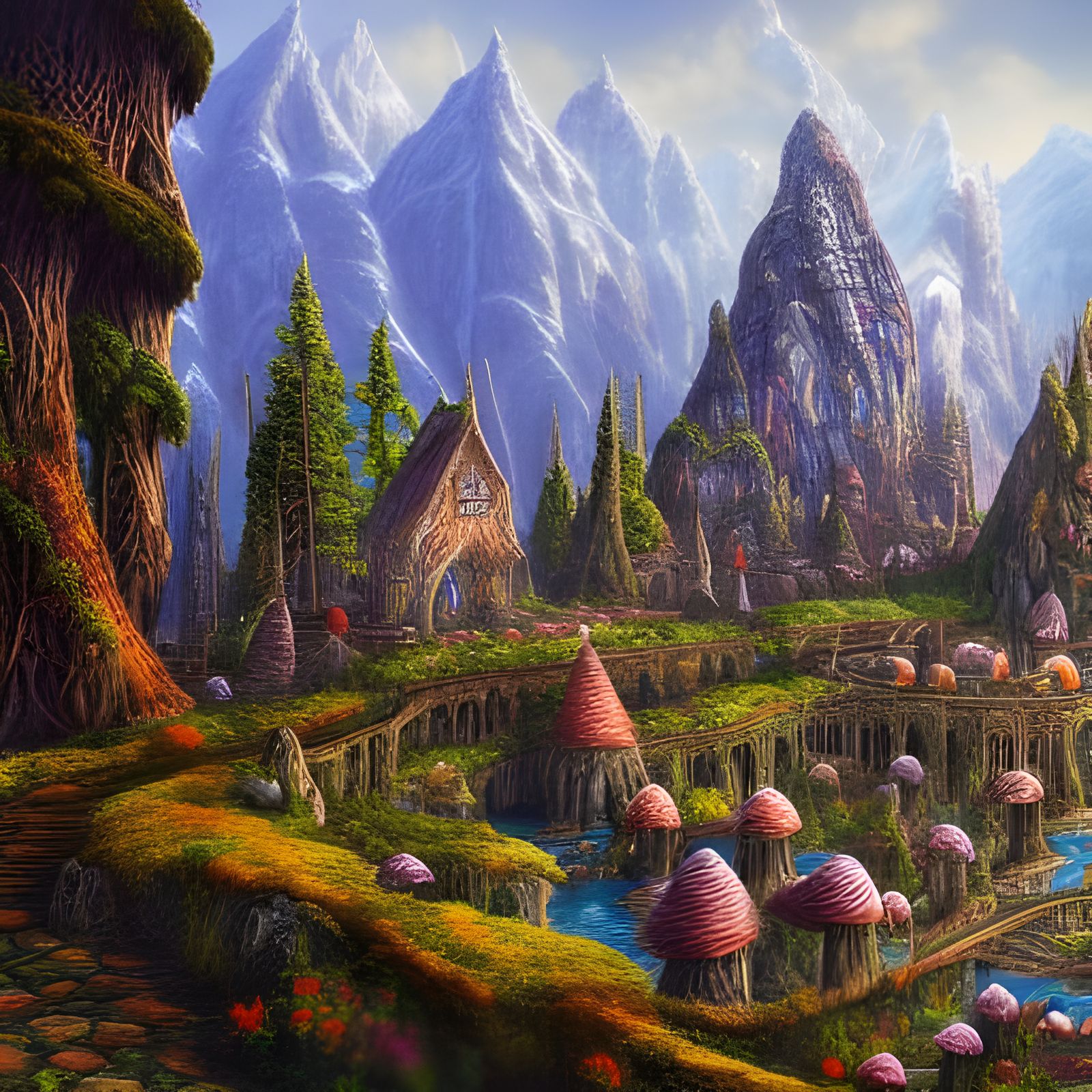 Detailed Elven City in Mountainous Landscape