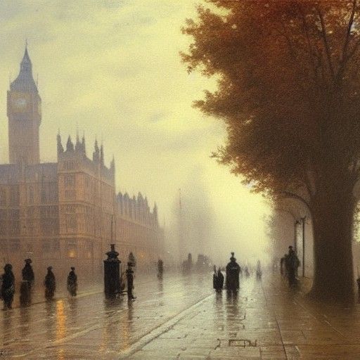 Misty London Street Scene in Oil Paint