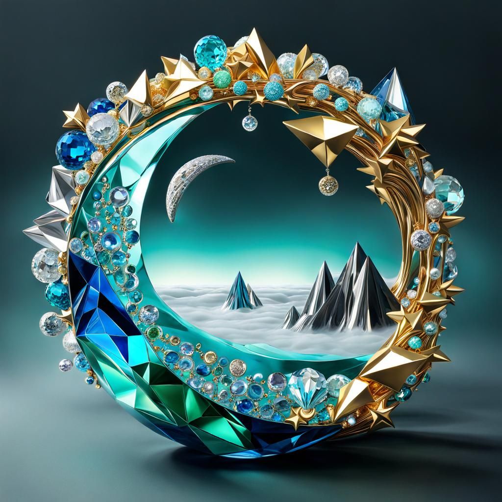 Surreal Crystal Creation with Moonlit Colors