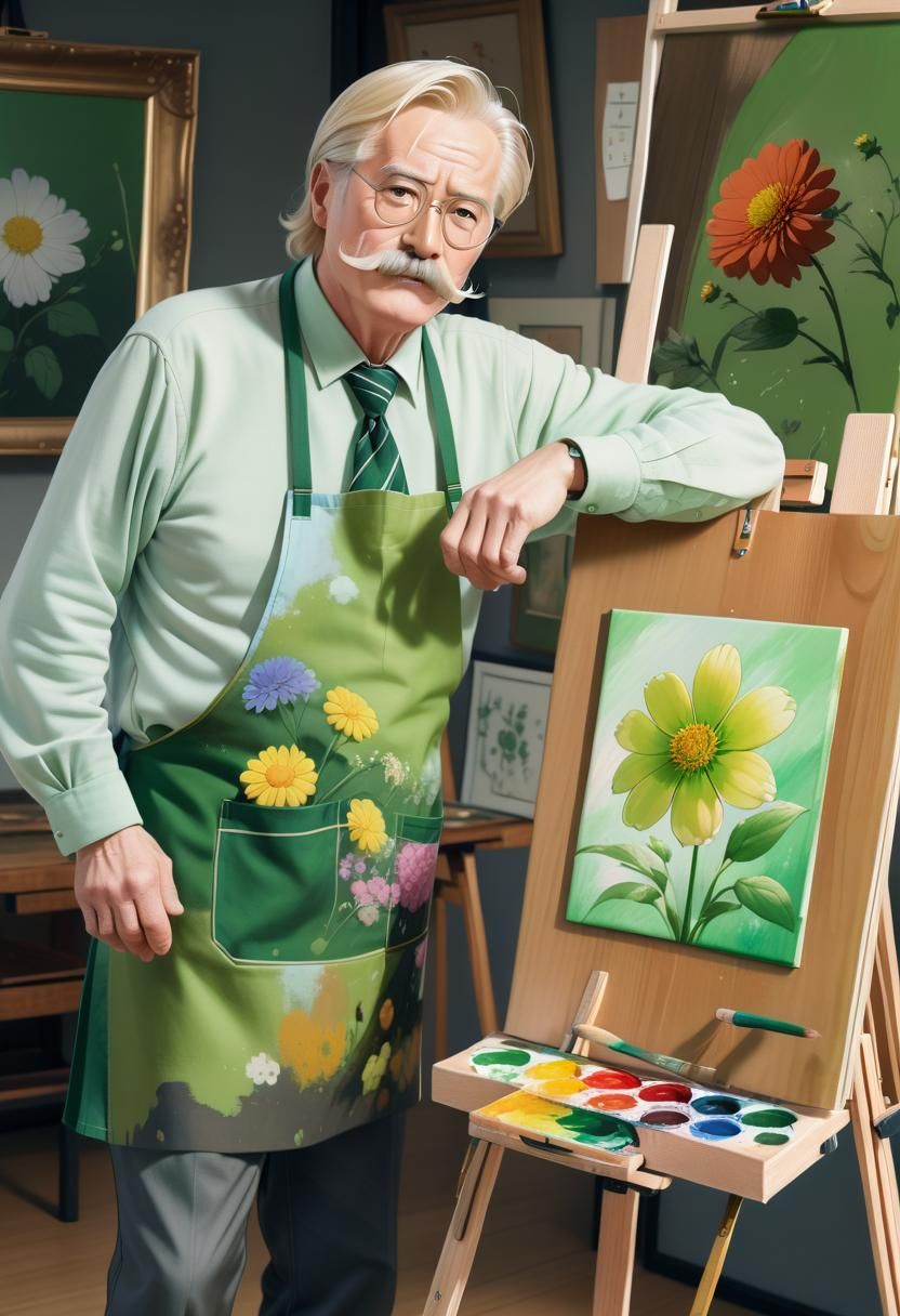 Anime Style Portrait of an Old Man Painting