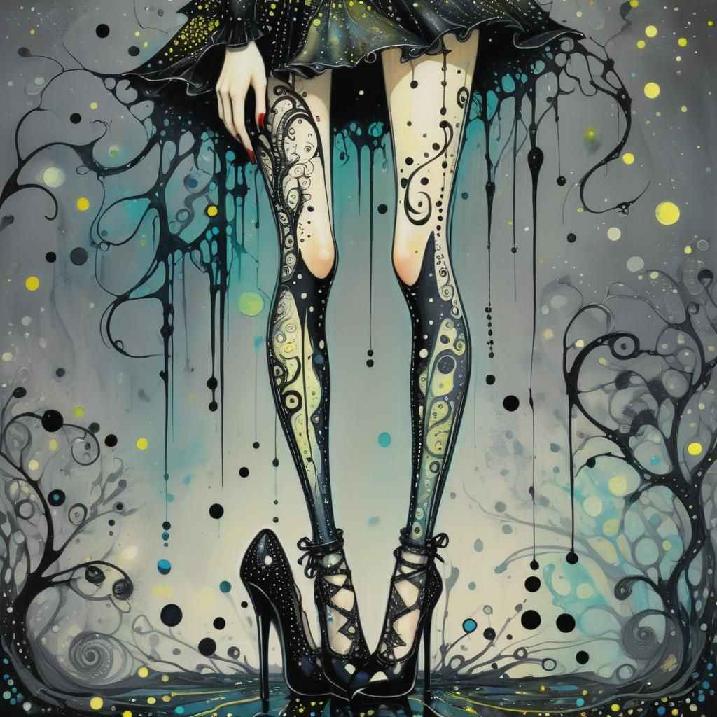 Whimsical Girl in Pointillist Fantasy Art