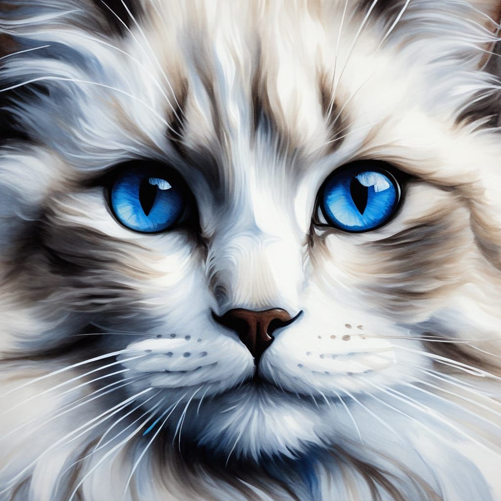 Ragdoll Cat Portrait in Acrylic Painting Style