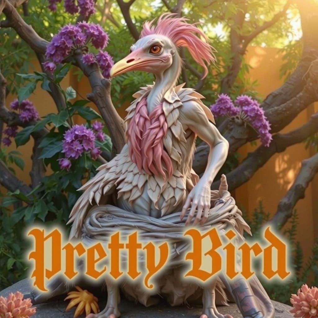 A grotesque, emaciated, surreal, ugly, decrepit, scrawny, scraggly, frail, gawky, bony, humanoid male ostrich with a con...