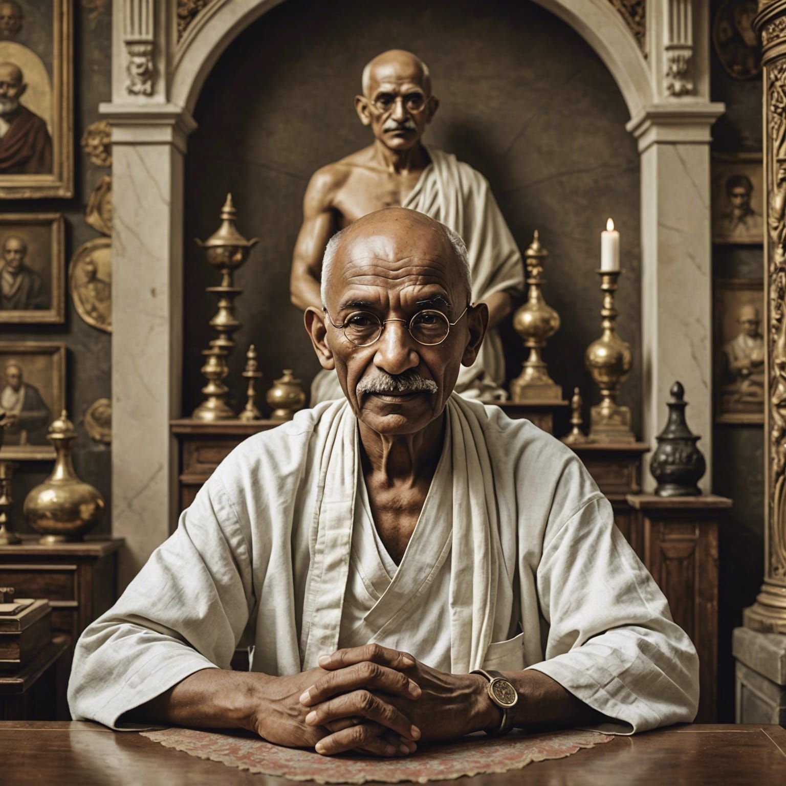 Mahatma Gandhi in Hyperreal Vintage Still Life
