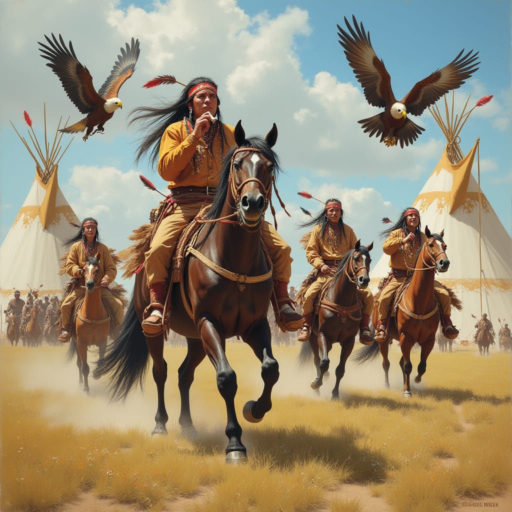 Native Americans in Traditional Attire and Peaceful Ceremony