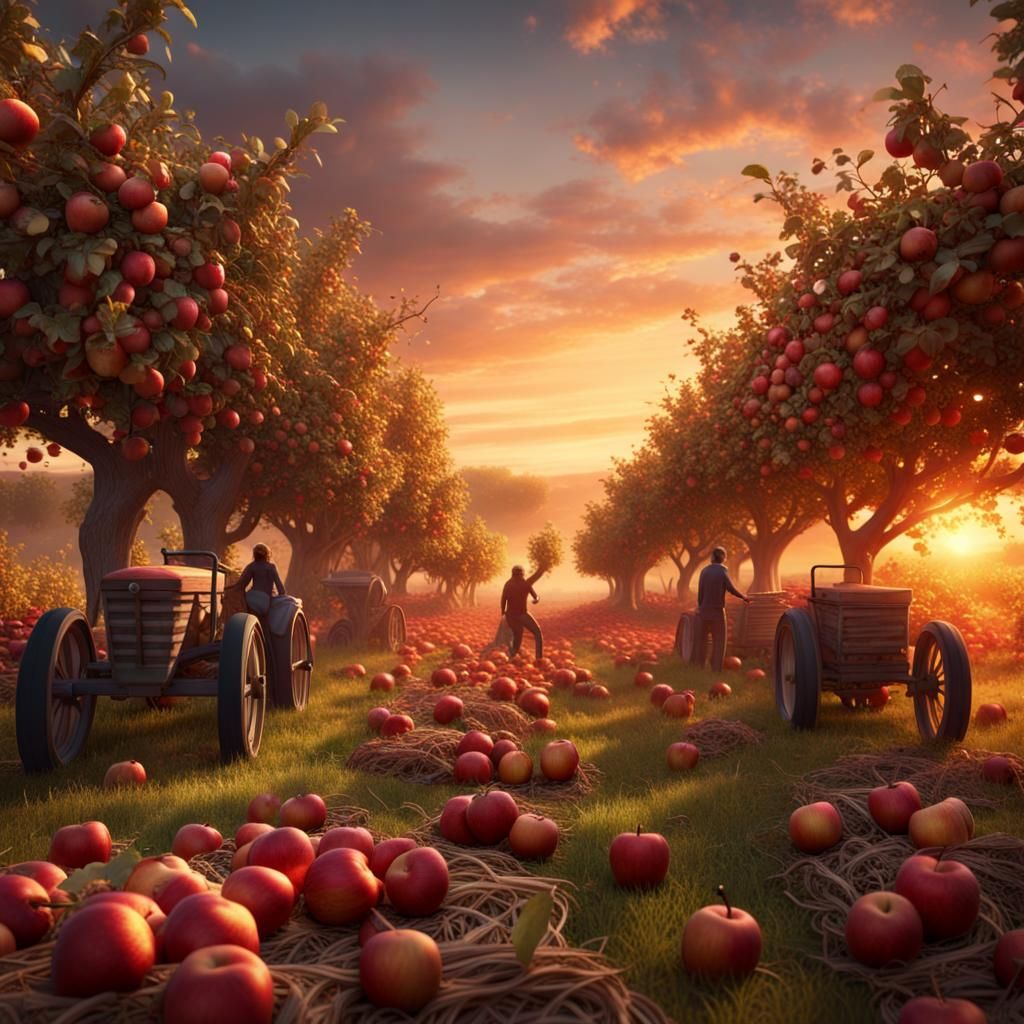 Apple Orchard Harvest at Sunset: Fantasy Concept Art