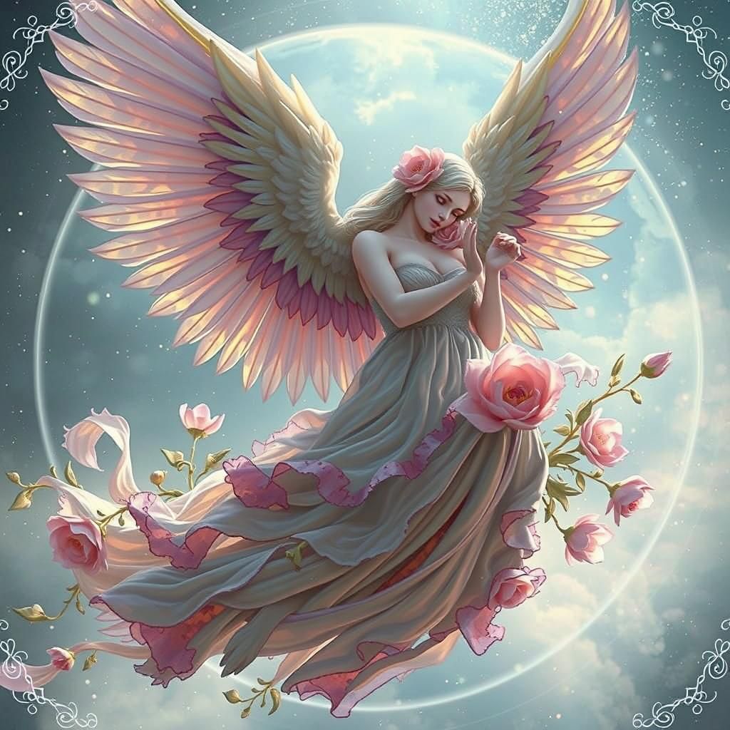 Beautiful Angel in Glass Dome, Detailed Digital Art