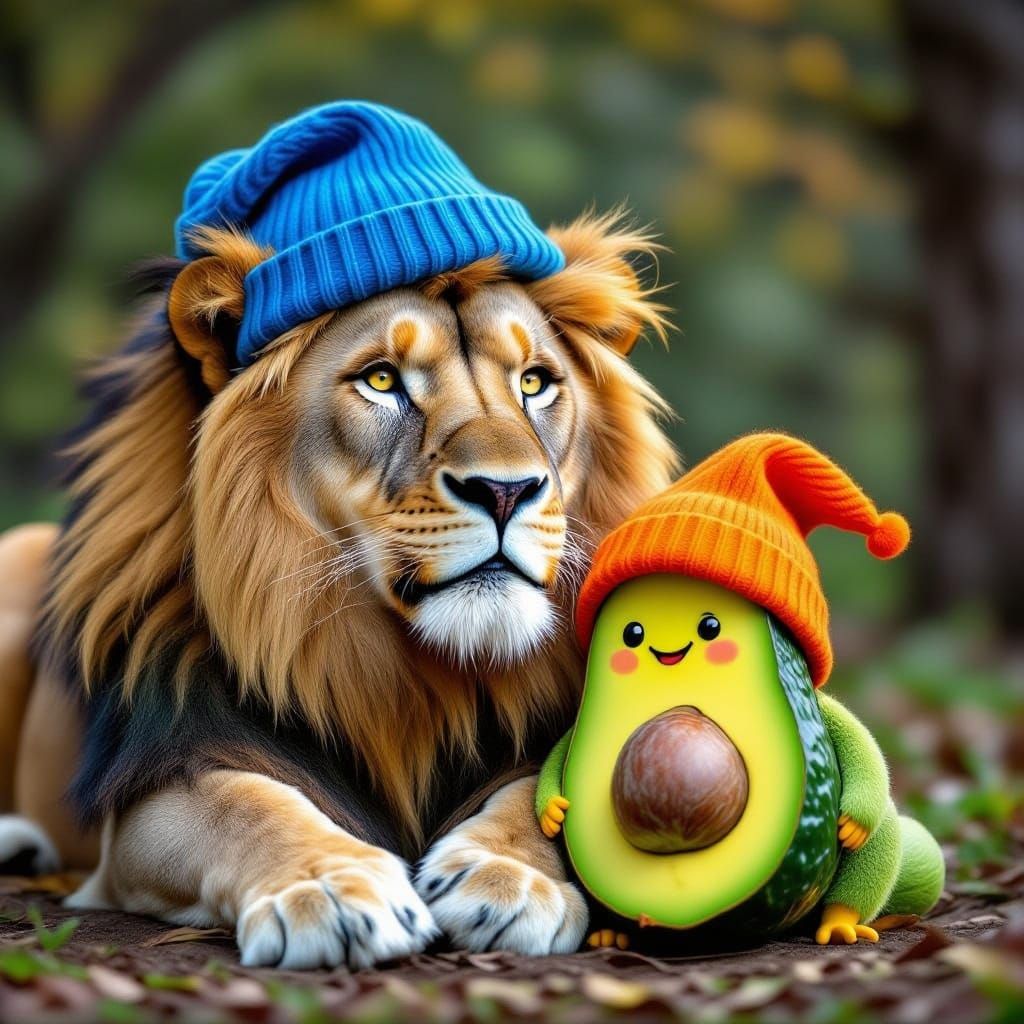 Lion and Avocado Family Wearing Hats