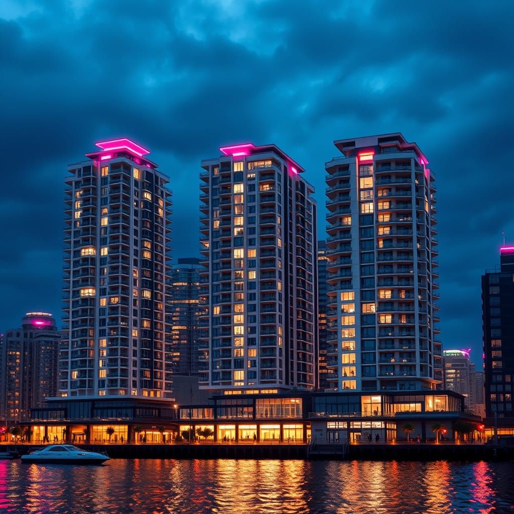 Futuristic Vancouver Waterfront Condos in Neon Style