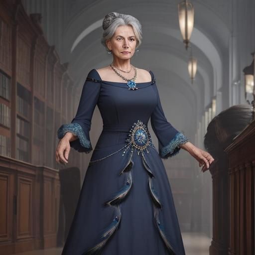 Mrs. Peacock in Library Setting