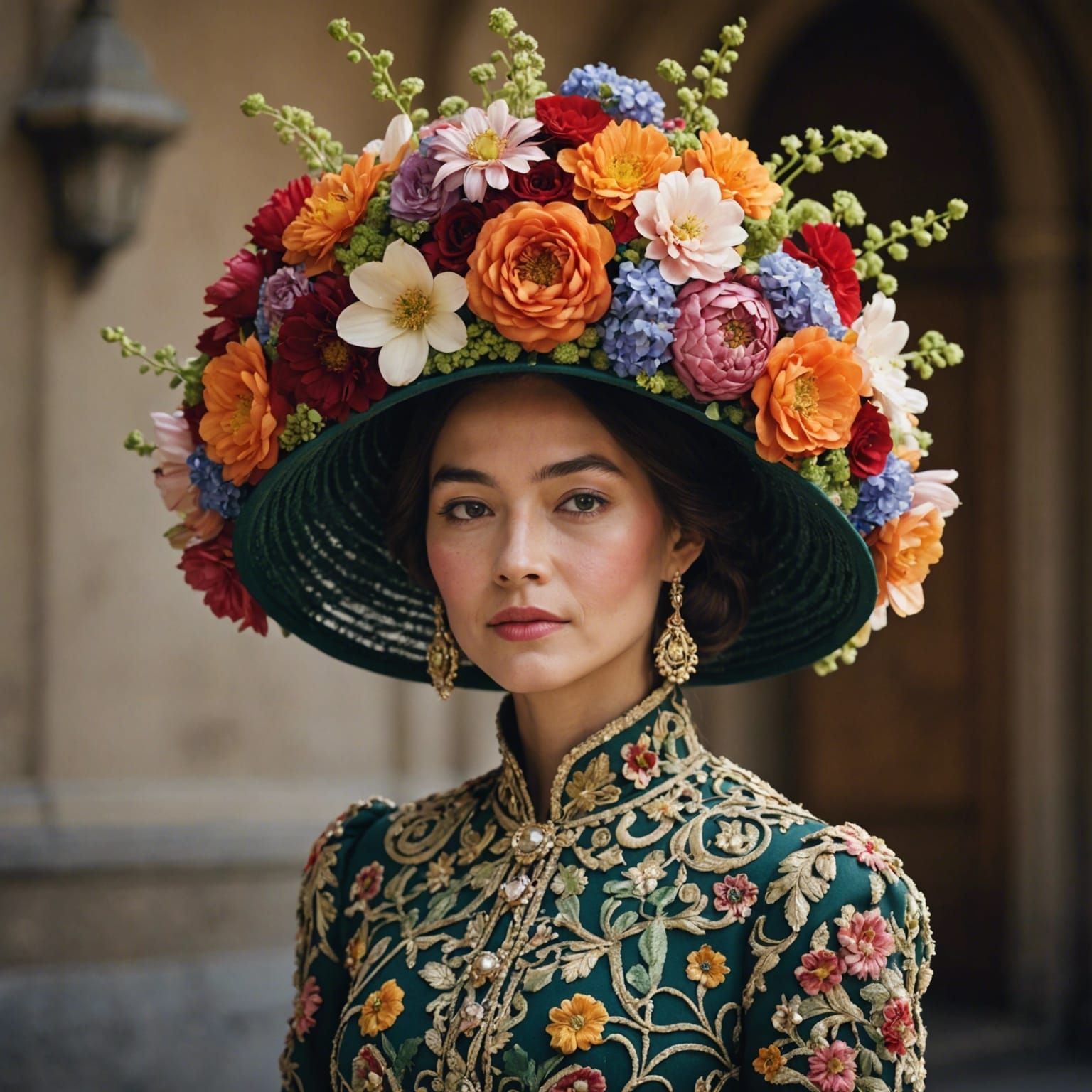 Woman's Elaborate Floral Hat