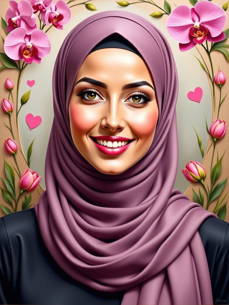 Elegant Hijabi Woman Portrait in Detailed Painting Style