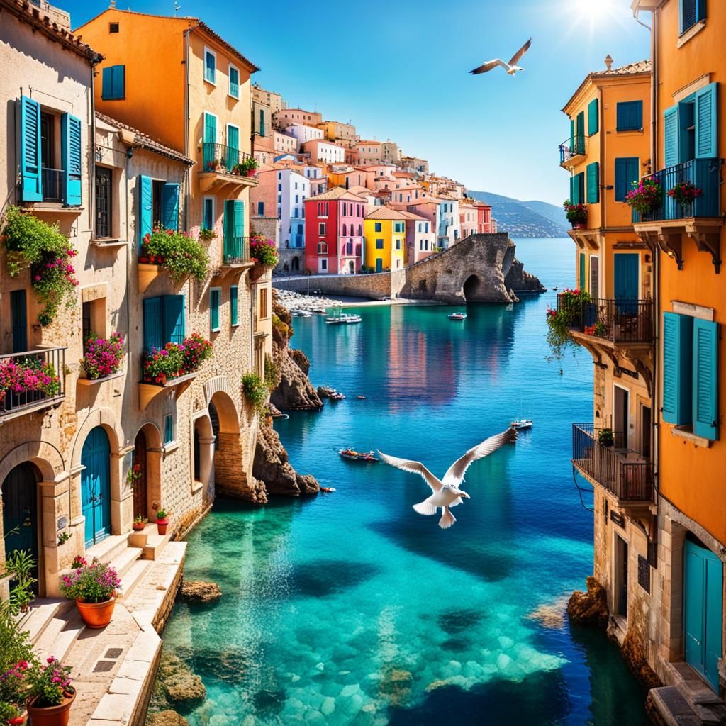 Colourful Mediterranean Town on a Summer Day