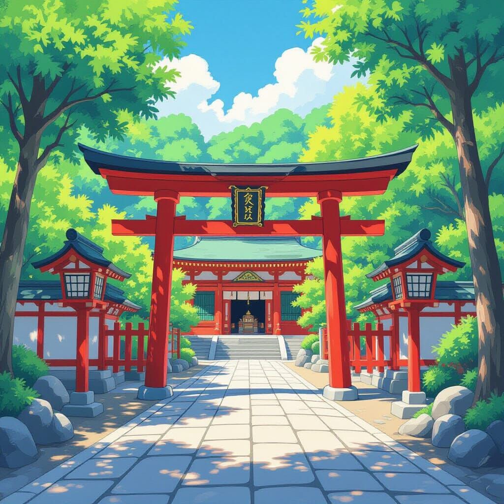 Anime-Style Japanese Temple with Tori Gates