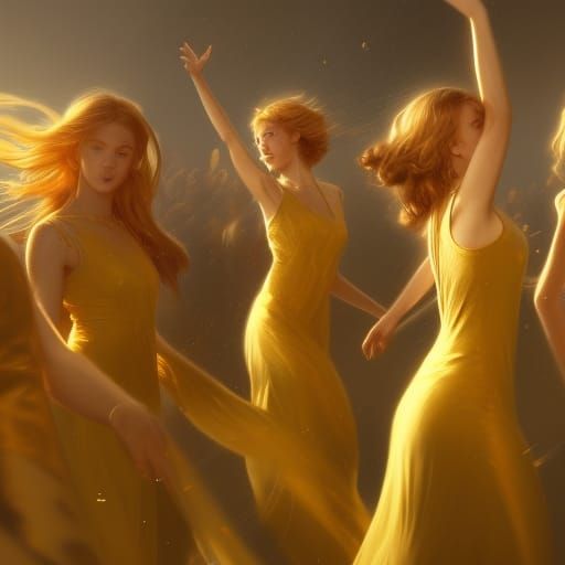 Golden-Haired Muses Dancing: Fantasy Art