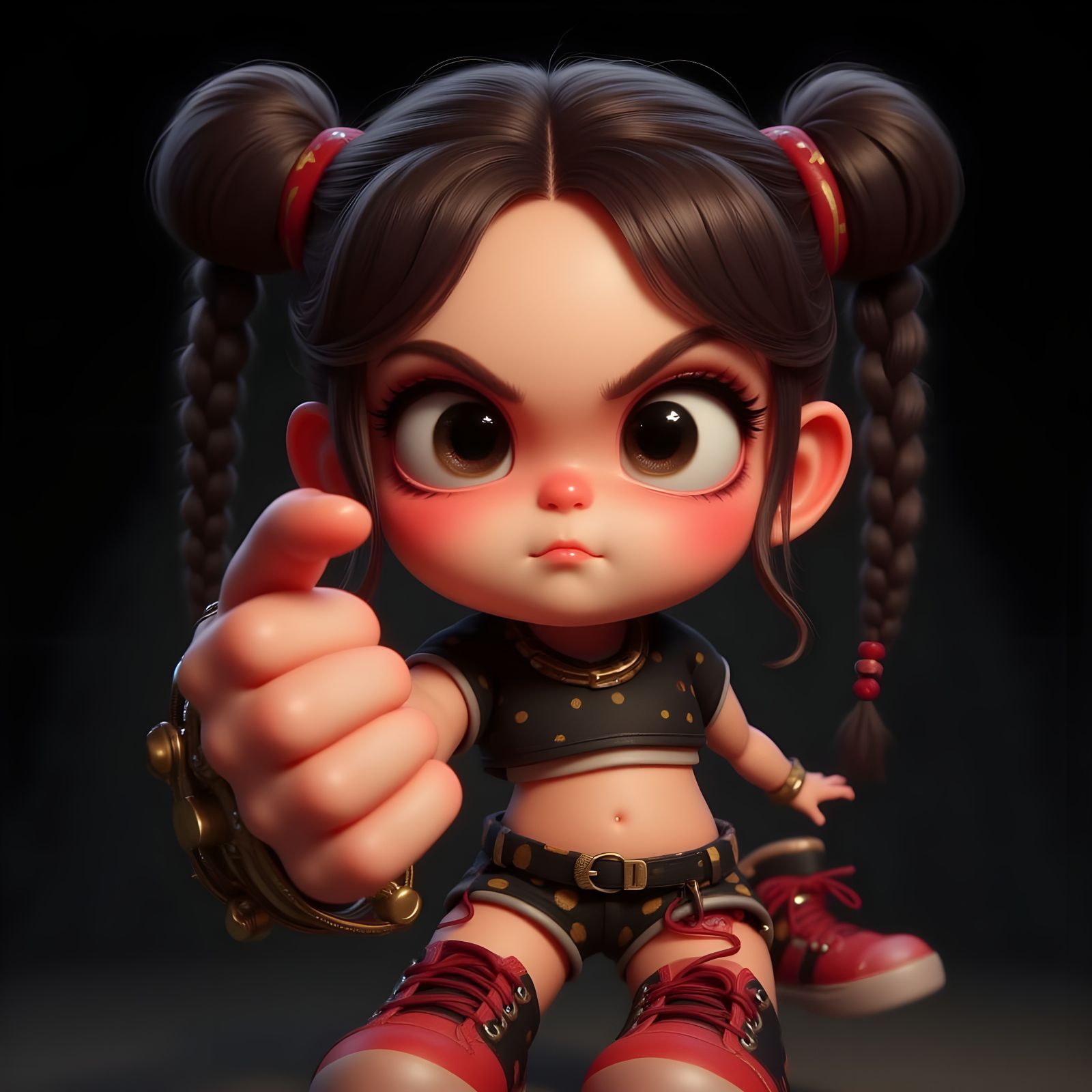 Angry Cartoon Girl Giving Middle Finger in Polka Dot Top