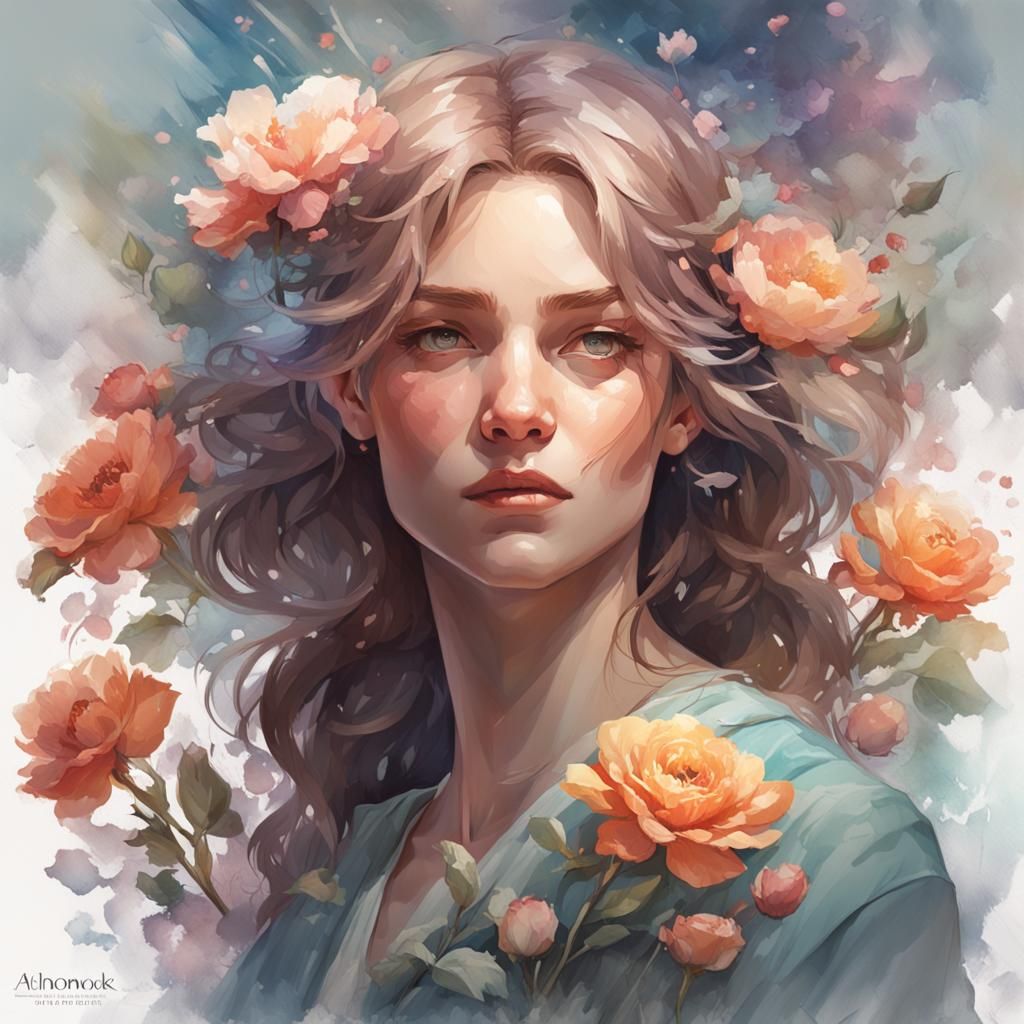 Romantic Floral Portrait in Watercolour Style