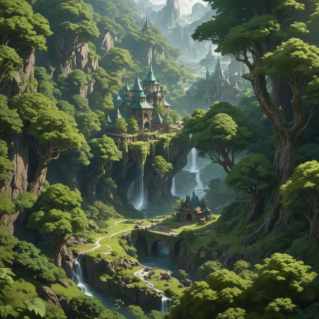 Elven Kingdom: A Lush Forest Landscape