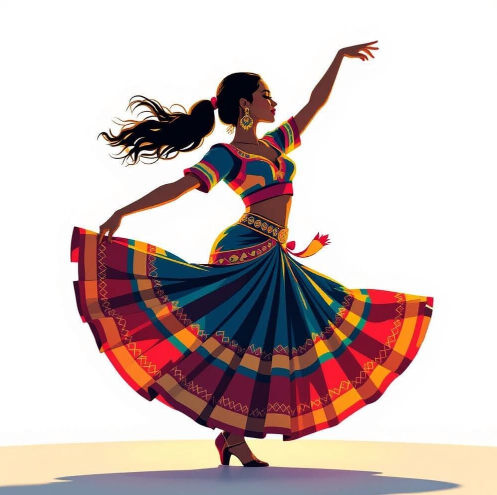 Beautiful Latina Dancer Silhouette in Colorful Outfit