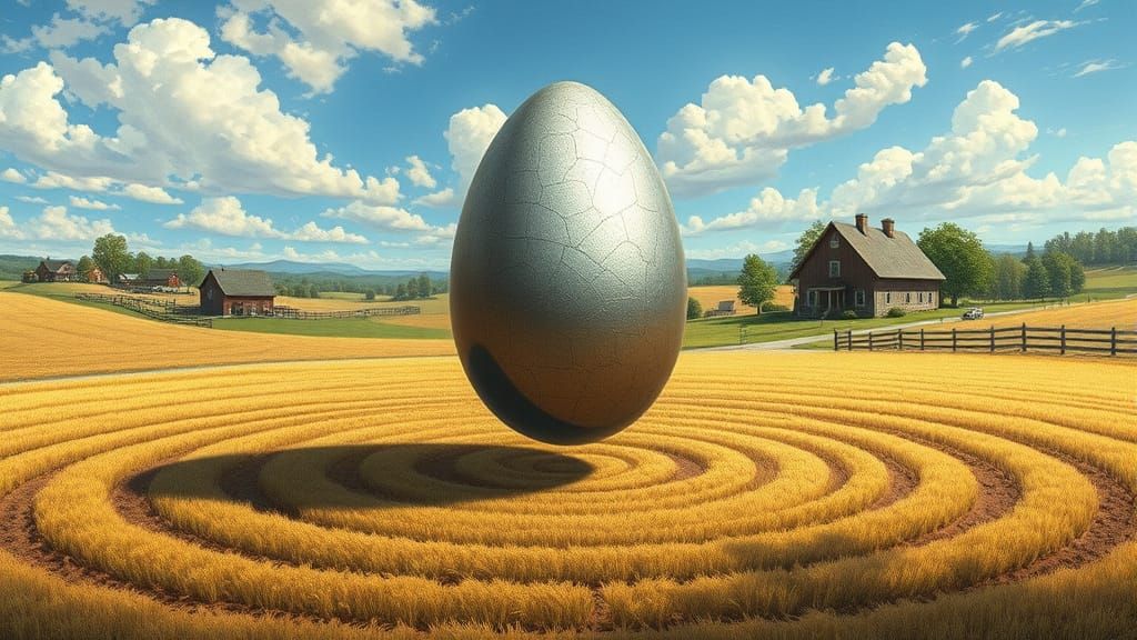 Gigeresque Easter Egg Soars above a Quaint Farm Countryside