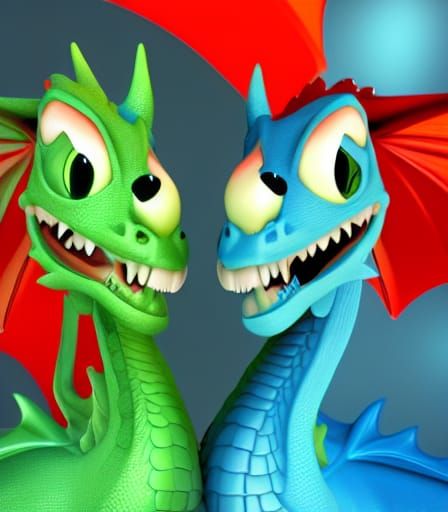 Two Dragons: Pixar-Style 3D Digital Art