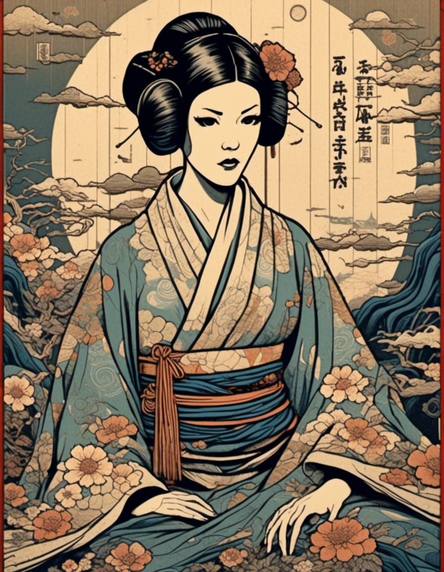 Princess Leia in Ukiyo-e Woodblock Style