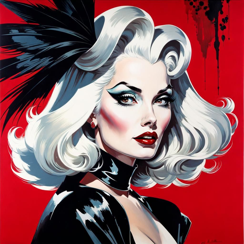 Cruella Deville Pin-Up Art in Elvgren Style