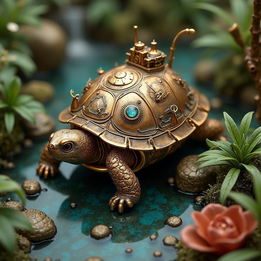 Steampunk Turtle Embarks on a Clockwork Adventure