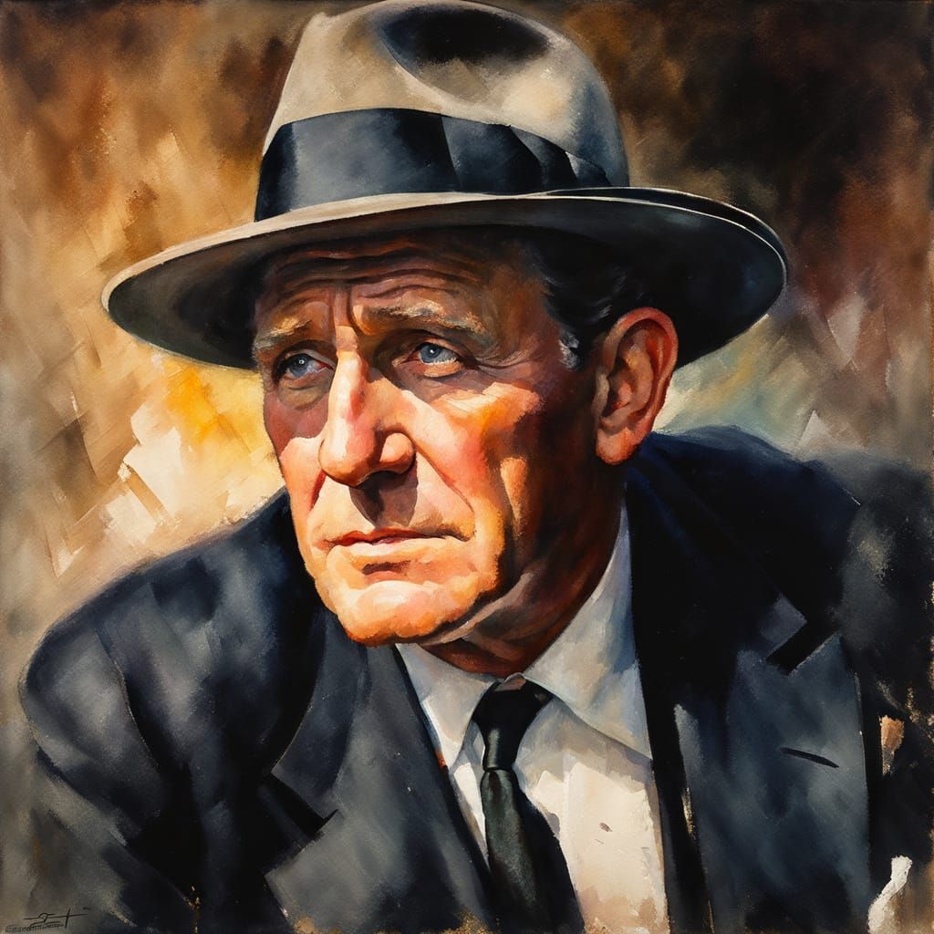 Weary Man in Fedora: Impressionistic Watercolor Portrait