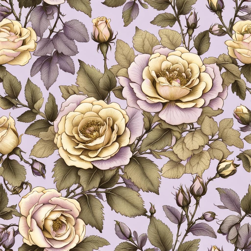 Gold Etched Moss Roses in Pastel Colors