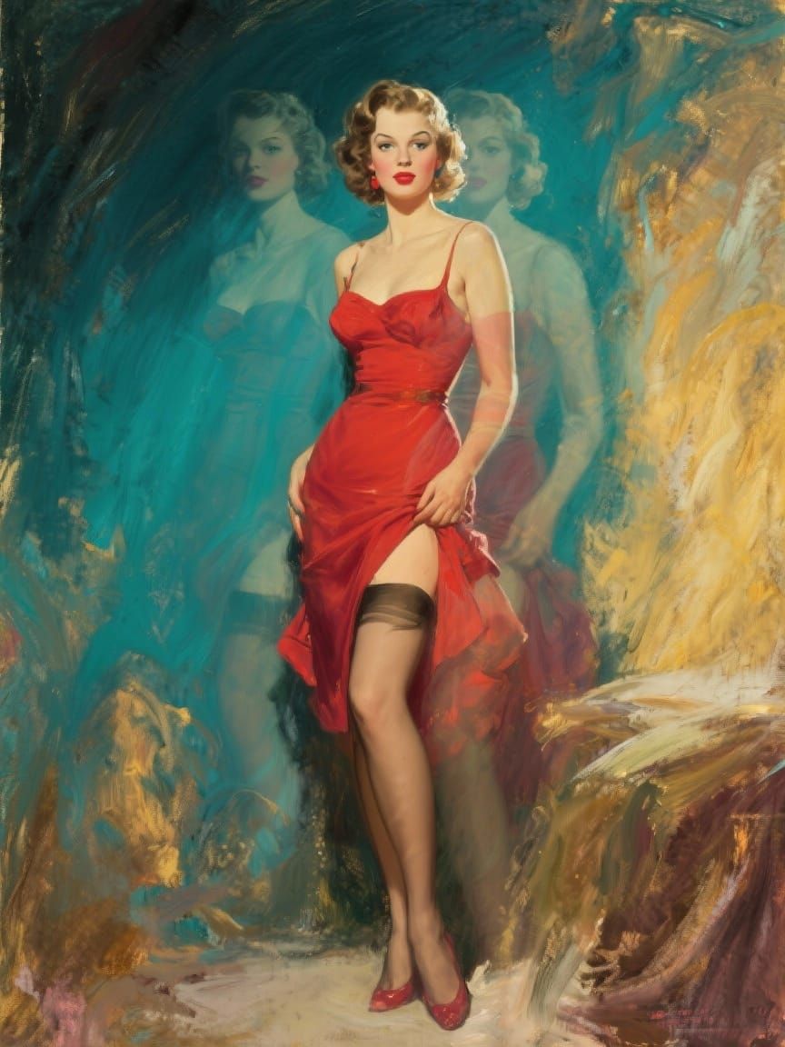 1950s Pin-Up Girl with Double Exposure Effect