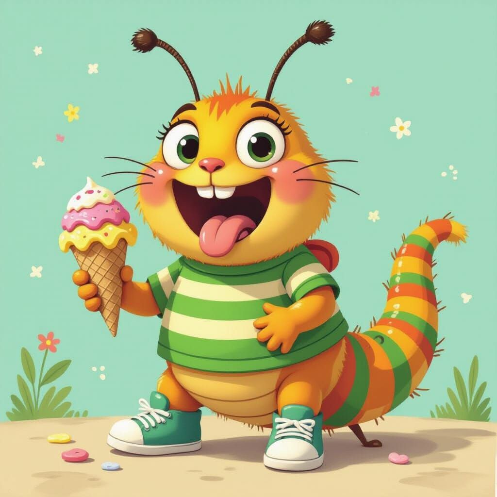 Excited Caterpillar About to Eat Ice Cream