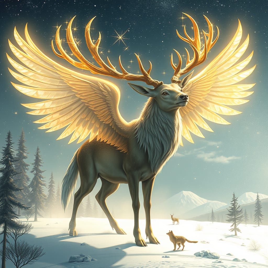Celestial Stag: Ethereal Deer with Starlight Antlers and Eag...