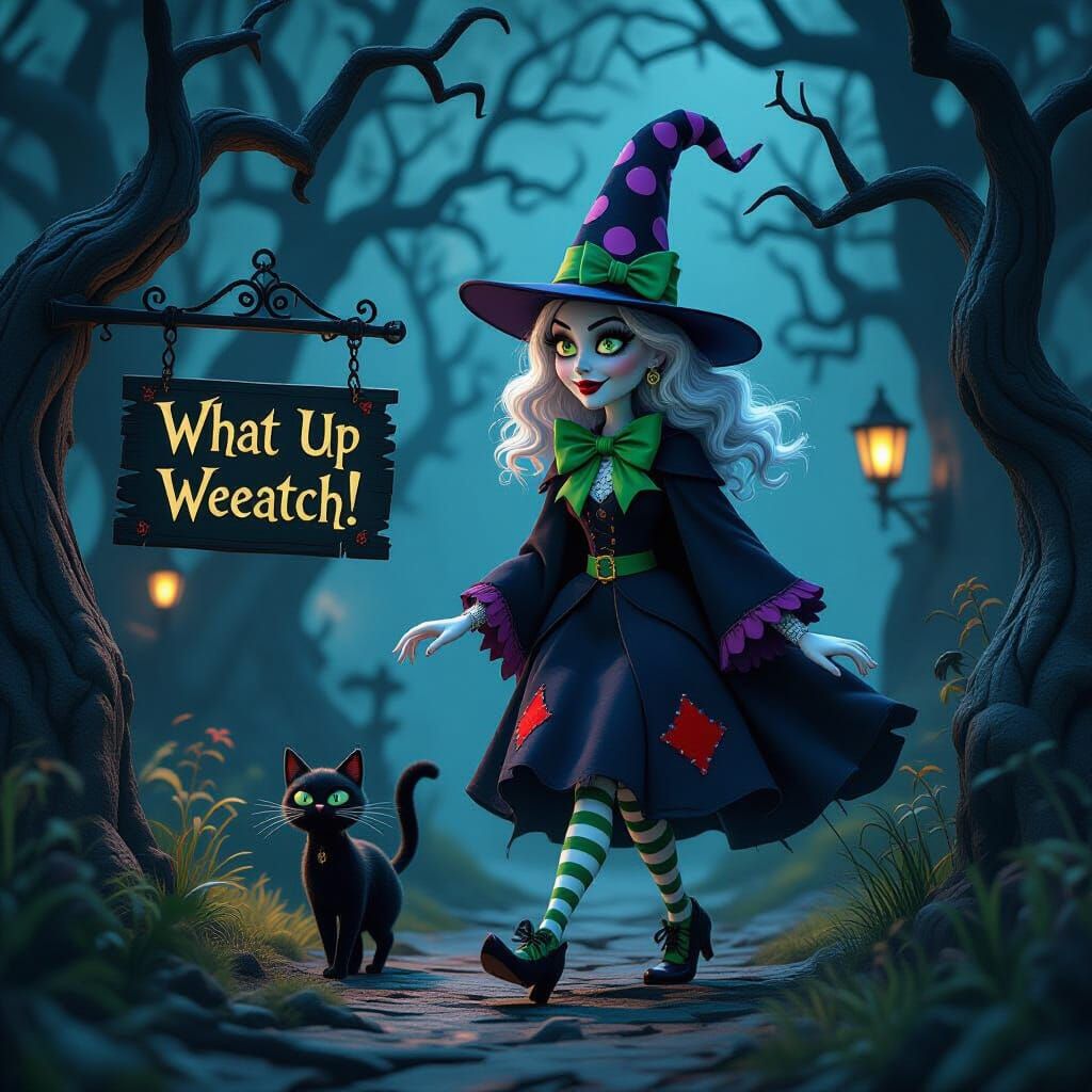 Whimsical Witch in Spooky Forest 3D Render