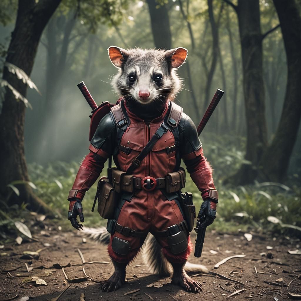Opossum as Deadpool: Cinematic Film Still