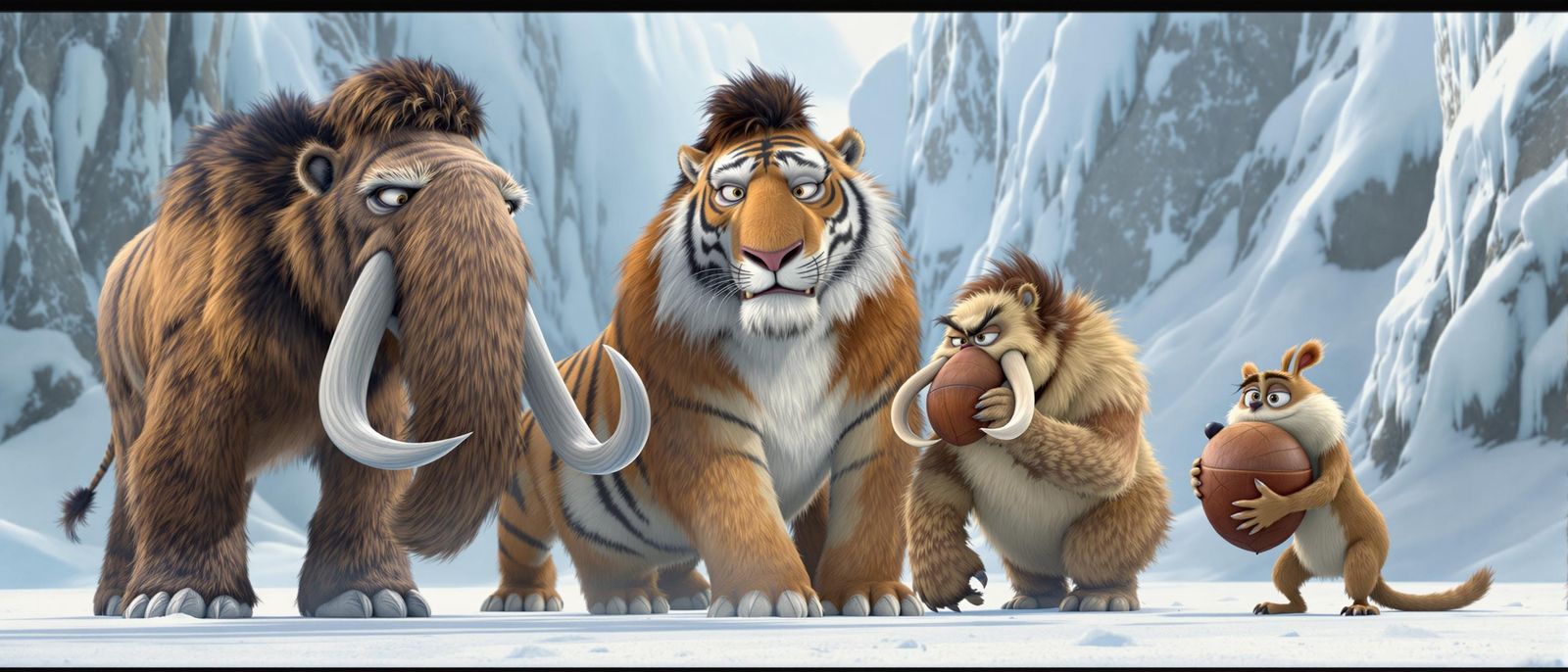 Realistic Ice Age Animals in Snowy Landscape
