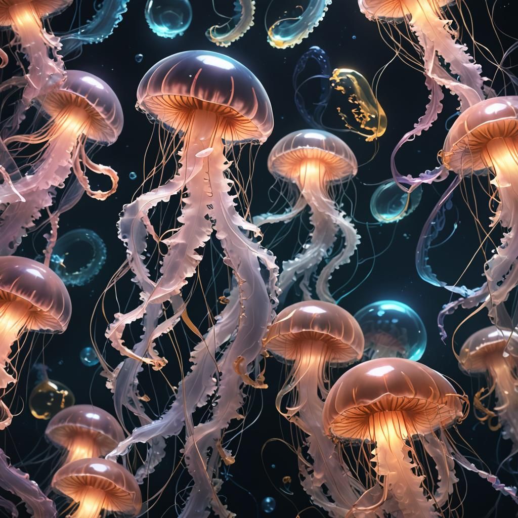 Glowing Jellyfish in Dark Anime Style