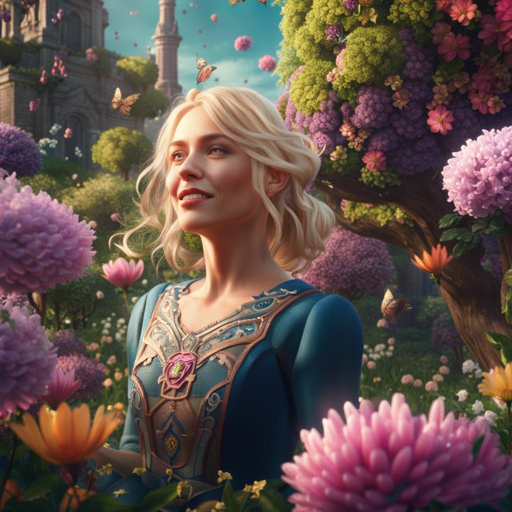 A blonde woman enjoying her Spring garden