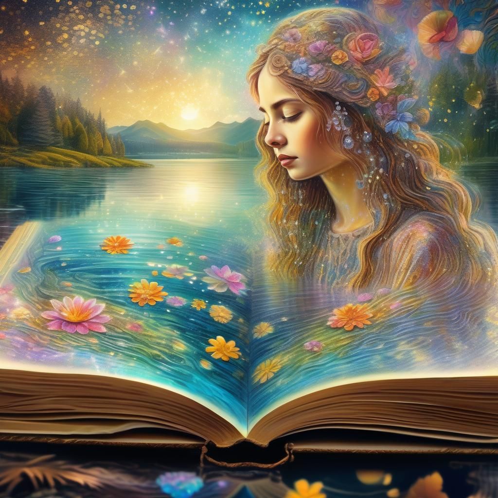 Lake Bathing Beauty in Open Book Drawing