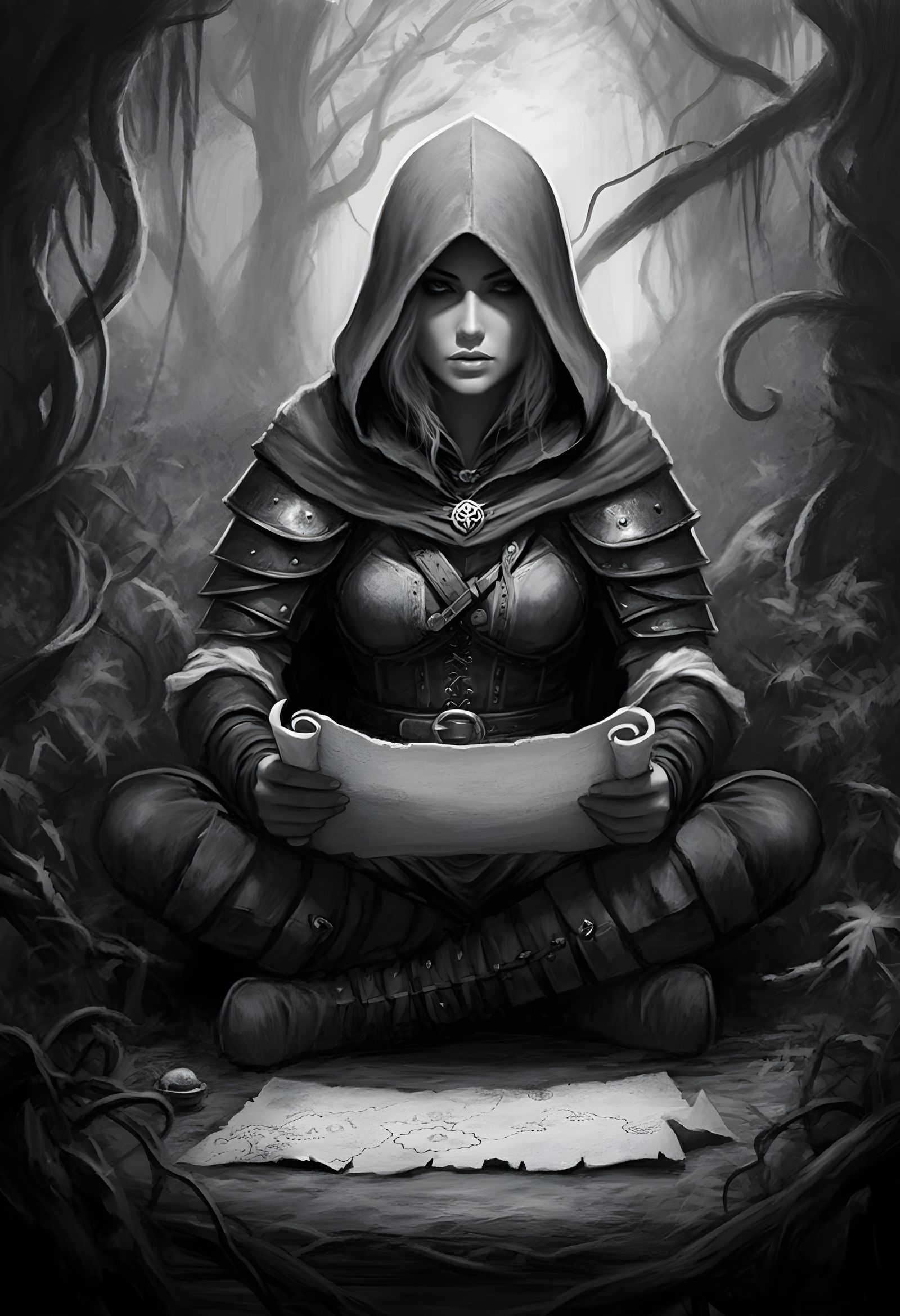 Dark Fantasy Sketch: Rogue Contemplates Treasure Map