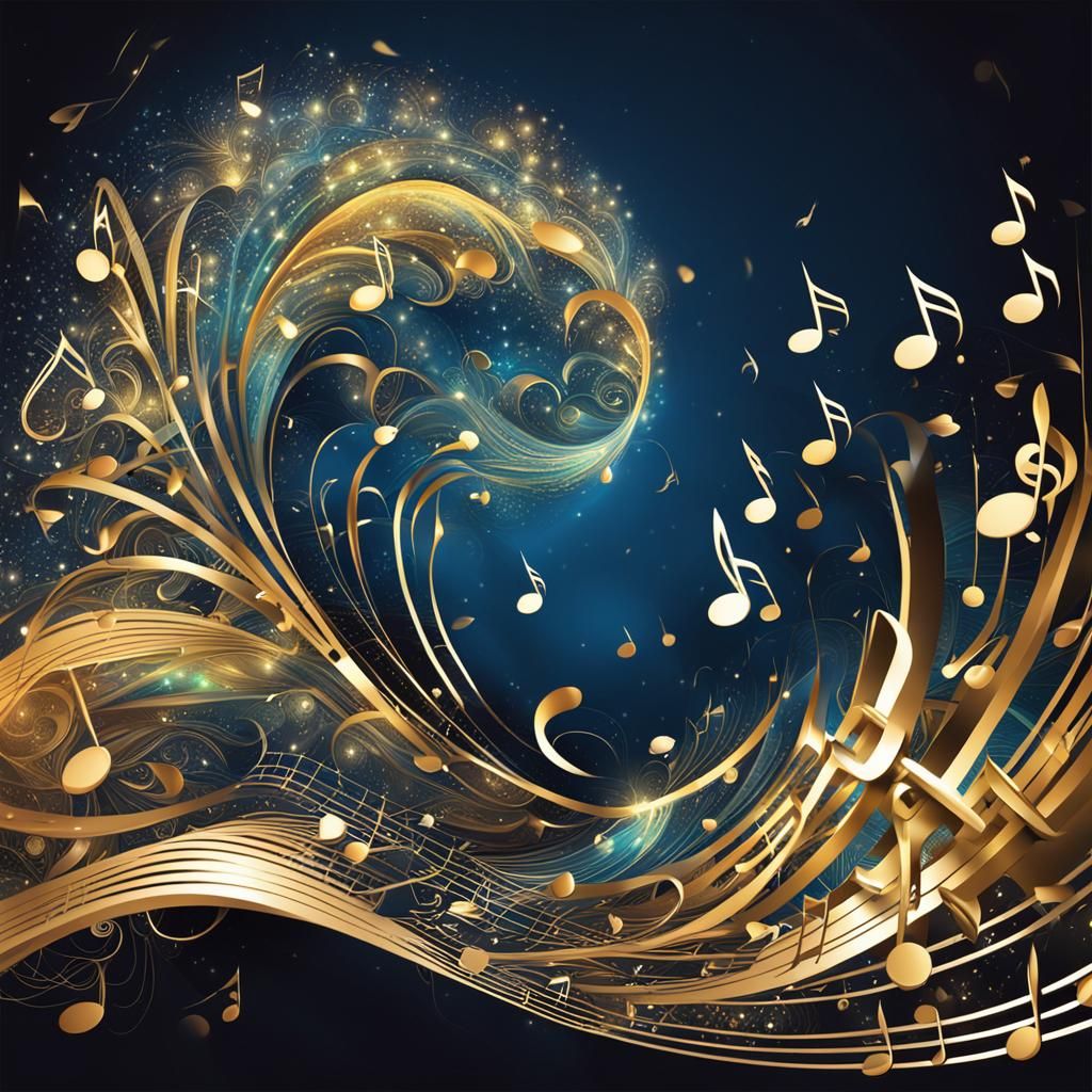 Golden Musical Notes Illuminate Night Sky