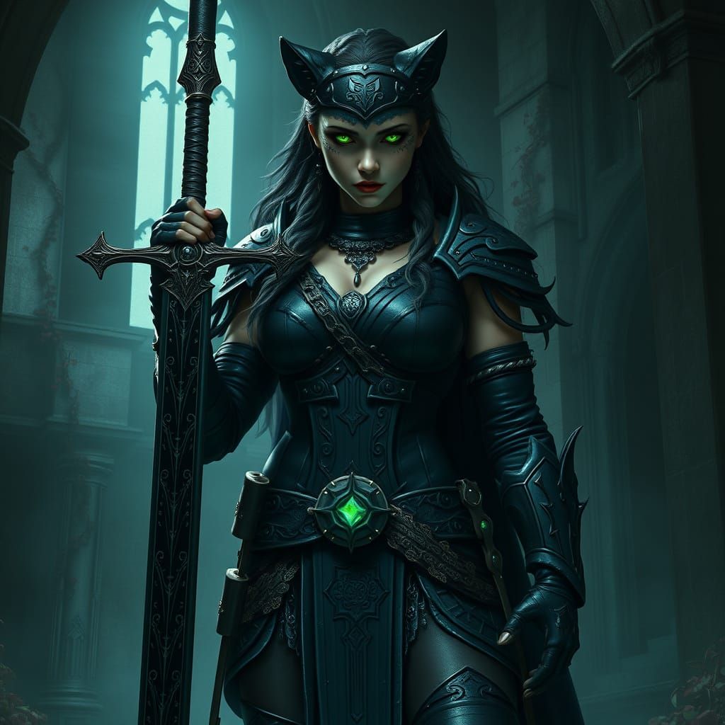 Dark Fantasy Warrior in Gothic Ruins
